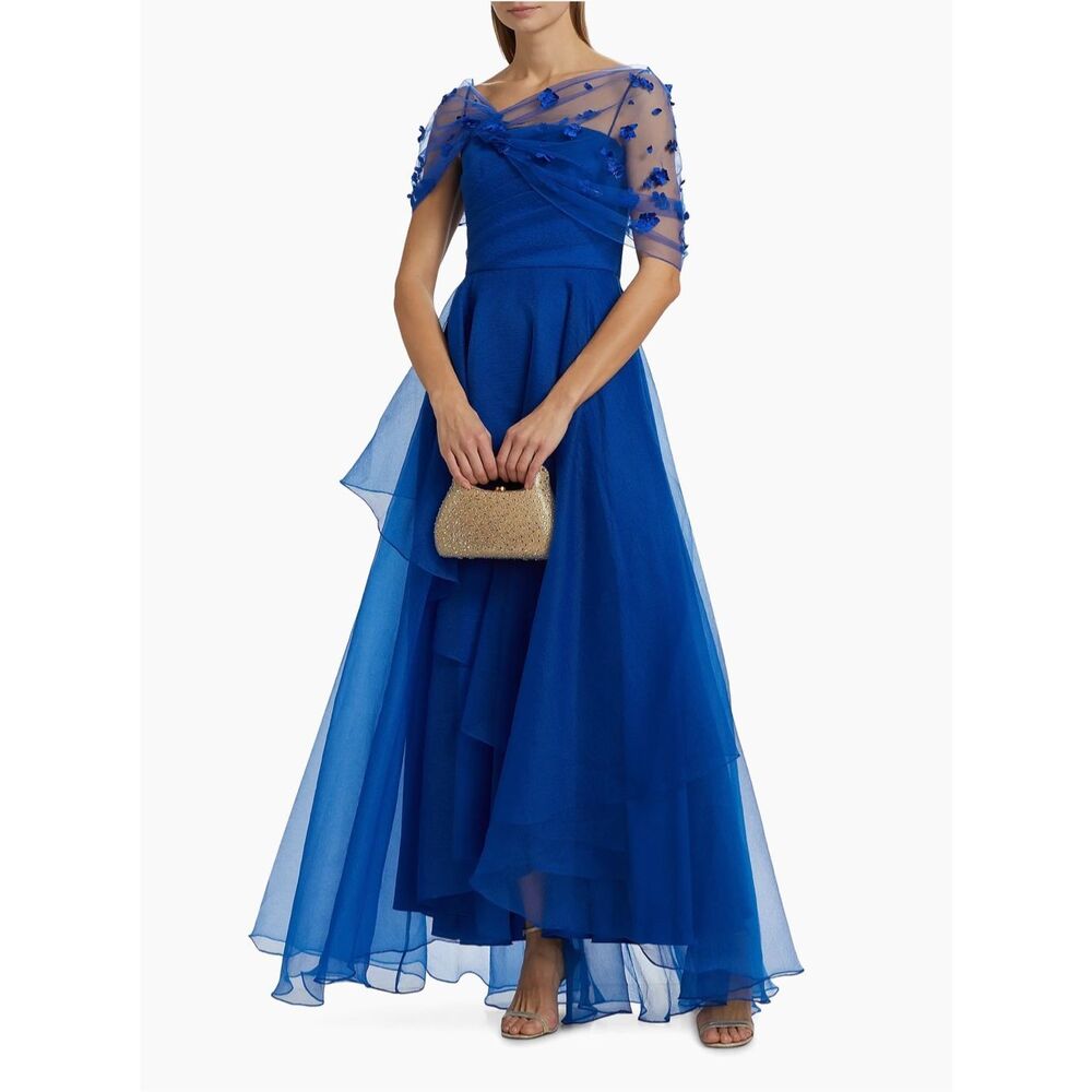 Theia Royal Blue Embellished Tulle Maxi Dress